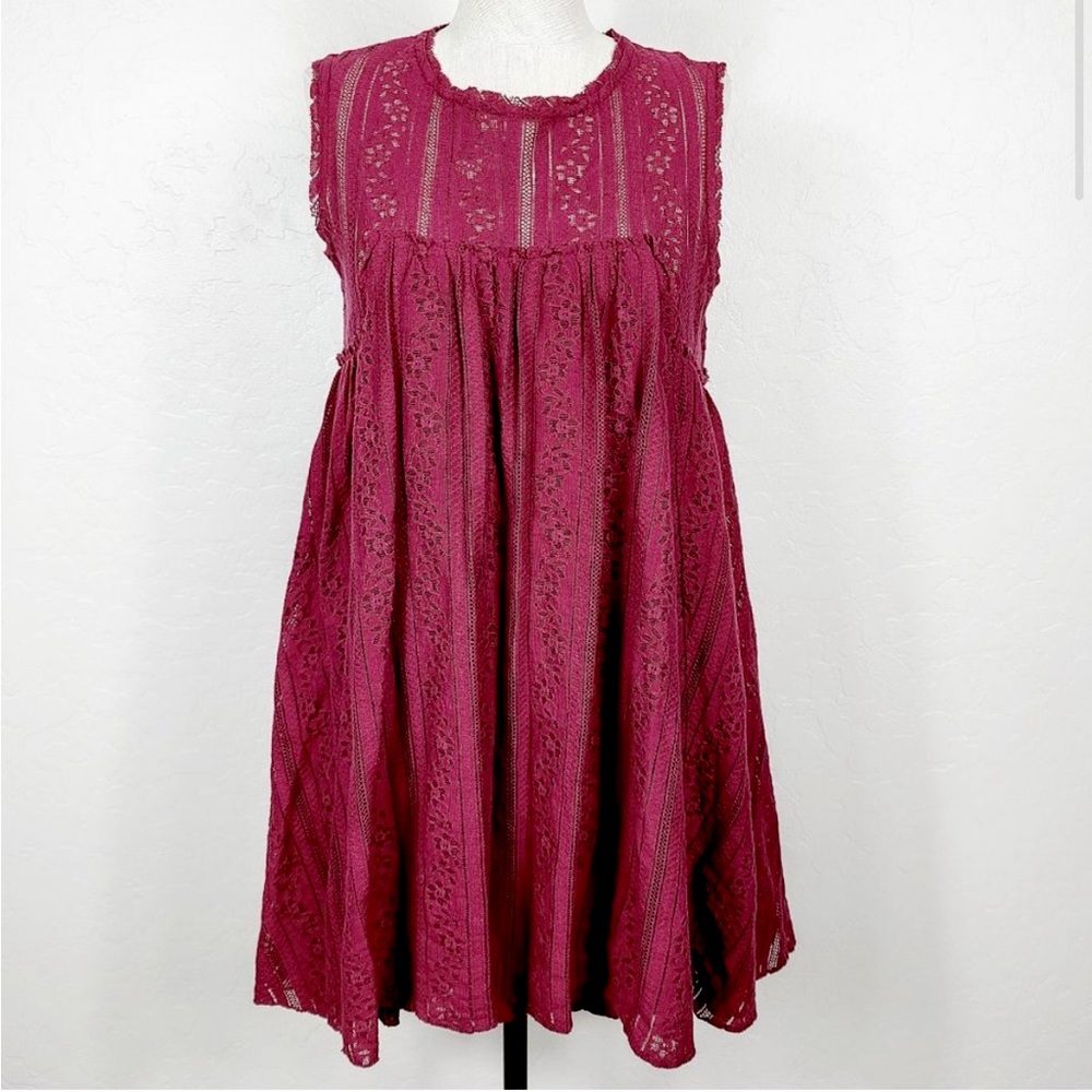 Sleeveless Lace Swing Tunic Dress - Deep Berry Pink